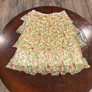 3527 Agnona Italy Pink Green Silk Tiered Midi Floral Skirt Womens Sz 42